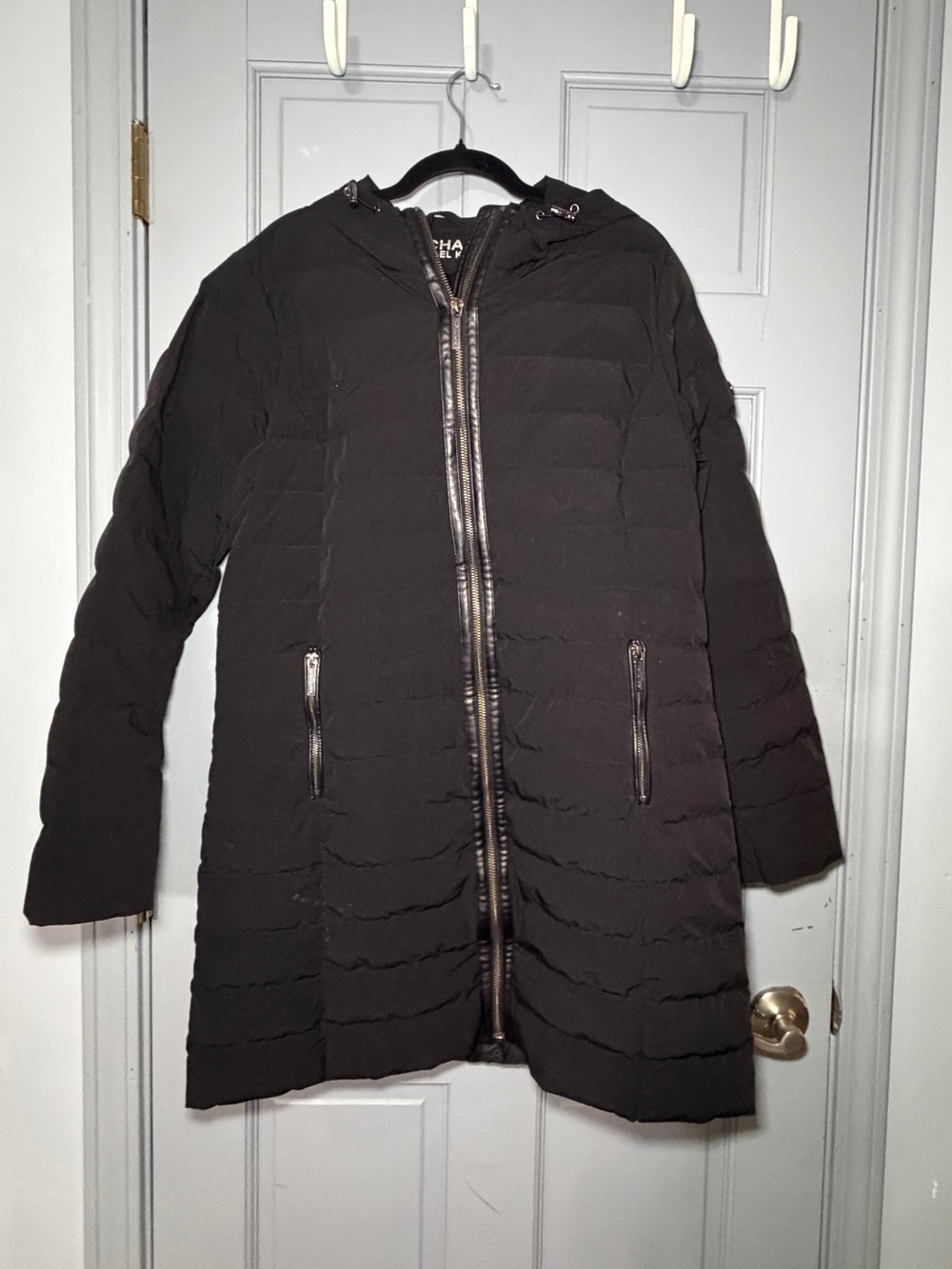 Michael Kors Black Hooded Quilted Long Puffer Jacket